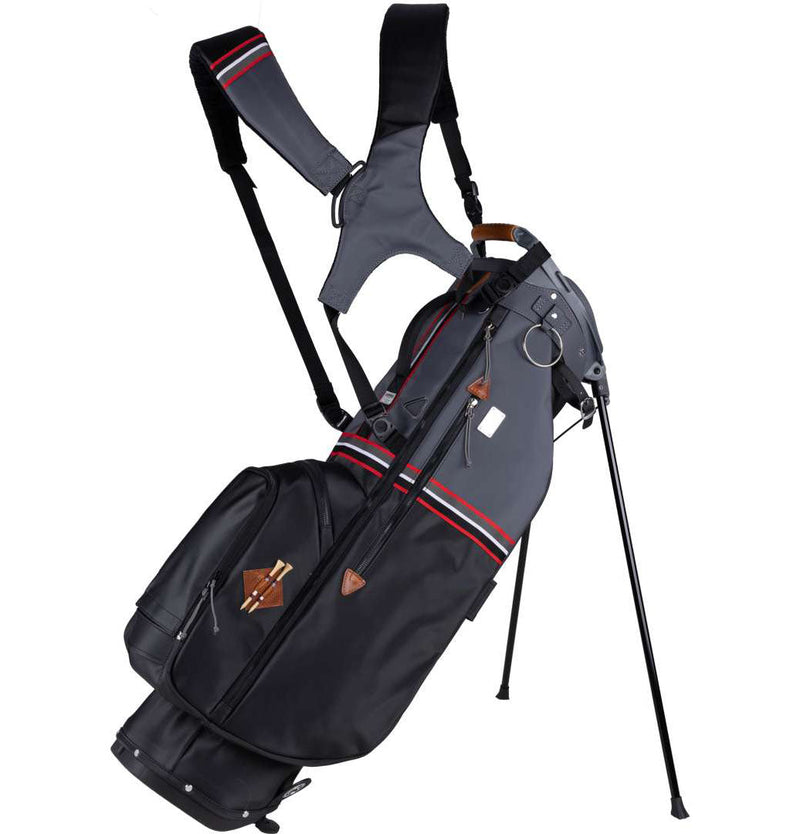Mid-Stripe Dual Strap Stand Bag Black-Gunmetal-Red