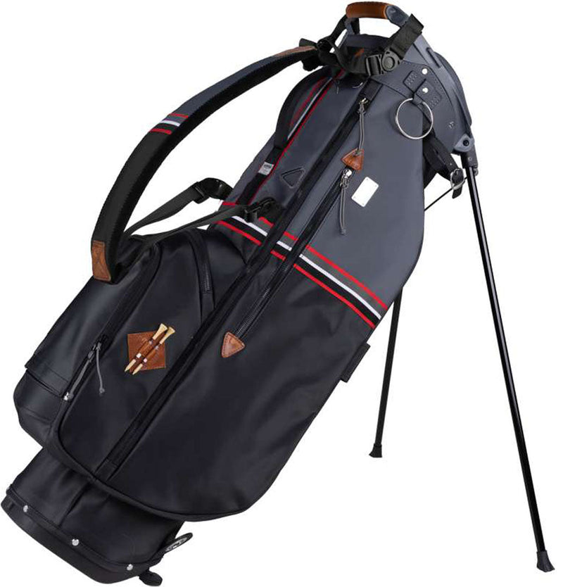 Mid-Stripe Single Strap Stand Bag Black-Gunmetal-Red