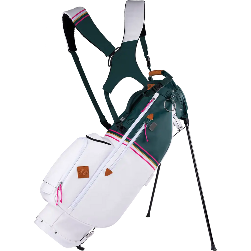 Mid-Stripe Dual Strap Stand Bag White-Jade-Azalea (w/magnetic pocket)