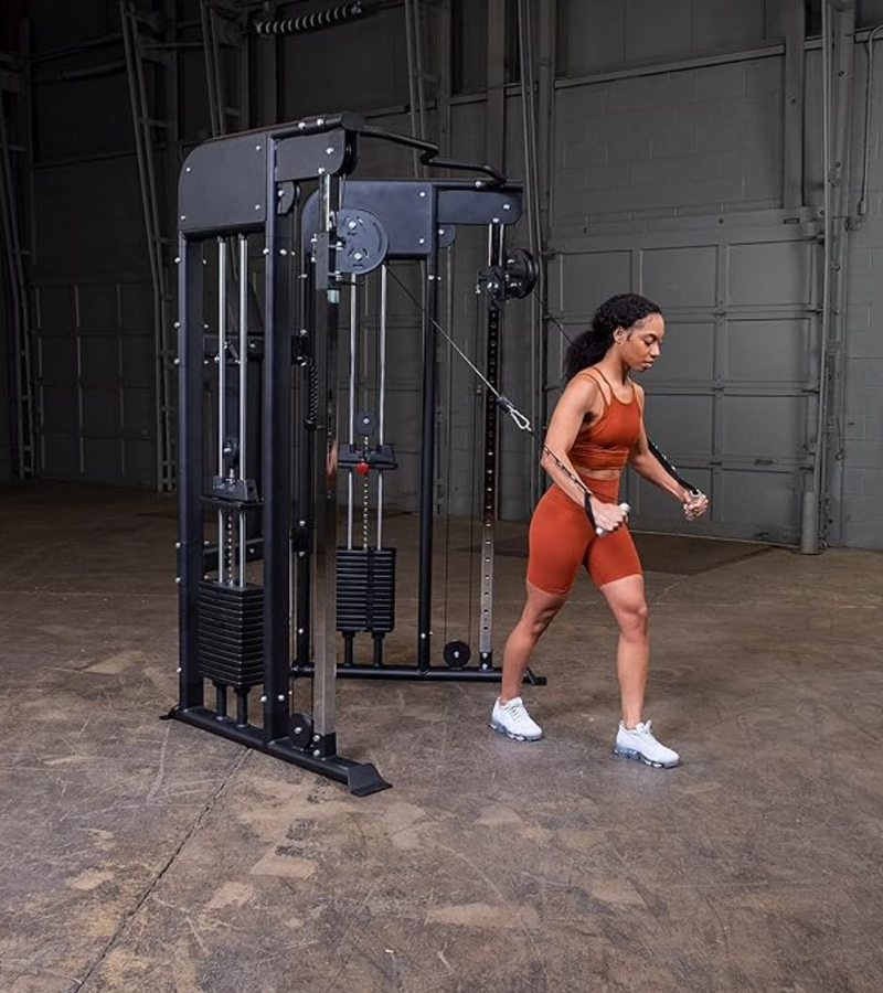 Body-Solid Functional Trainer Dual Weight Stacks, Adjustable Swiveling Pulleys, Integrated Chinning Bar, Cable Workout Machine for Home Gym, 210 Lb Stack