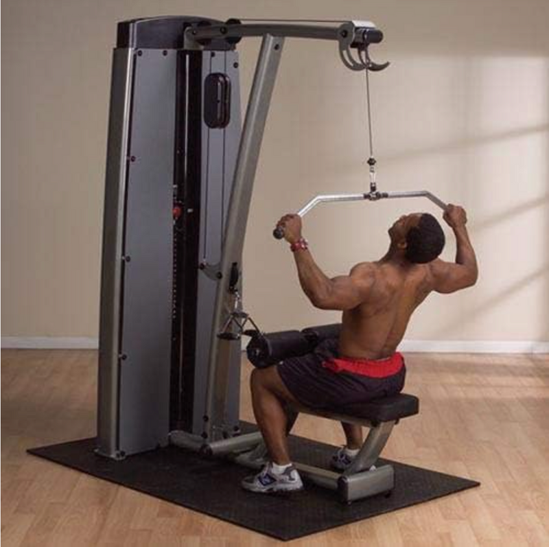 Body-Solid (DLATSF) Pro Clubline Dual Adjustable LAT Pull Down and Mid Row Machine with No Cable Change Design and 9" Thigh Pads, LAT Pulldown for Back and Strength, Home Gym Cable Machines, Gray