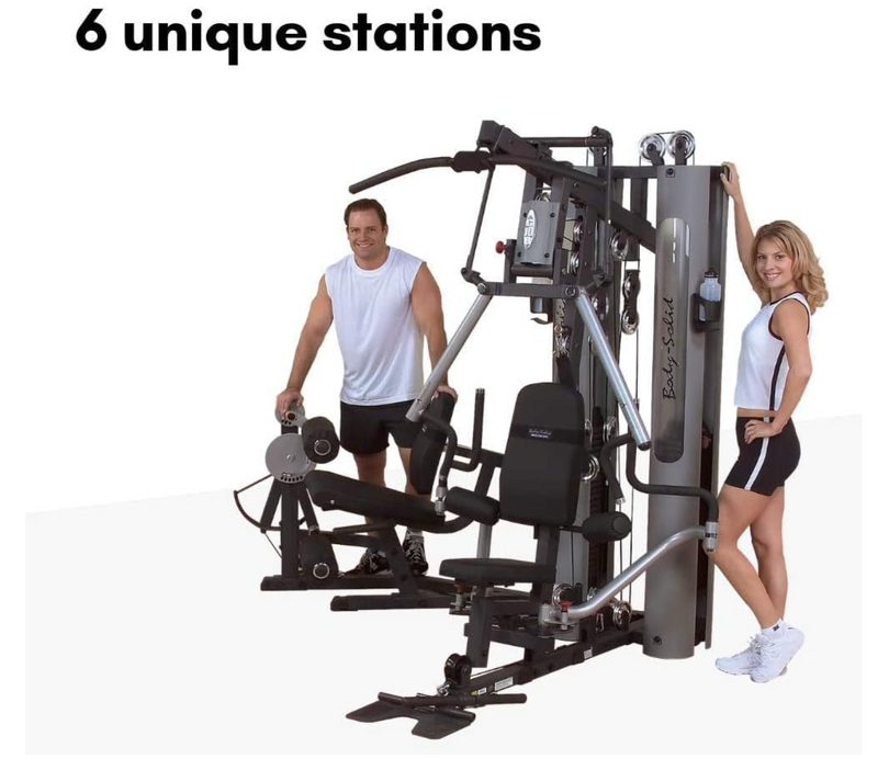 Body-Solid Multi-Station 210lbs Weights Stack Bi-Angular Gym Machine with Leg and Calf Press Attachment, Leg Strength Training Equipment, Functional Exercise Workout Station