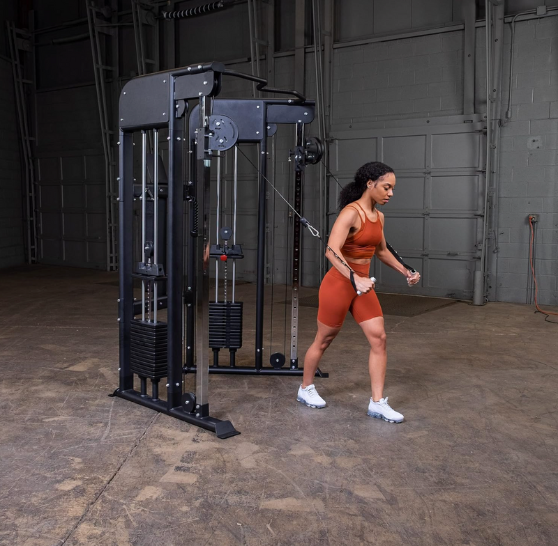 Body-Solid Functional Trainer Dual Weight Stacks 160 lbs, Adjustable Swiveling Pulleys, Integrated Chinning Bar, Cable Workout Machine for Home Gym